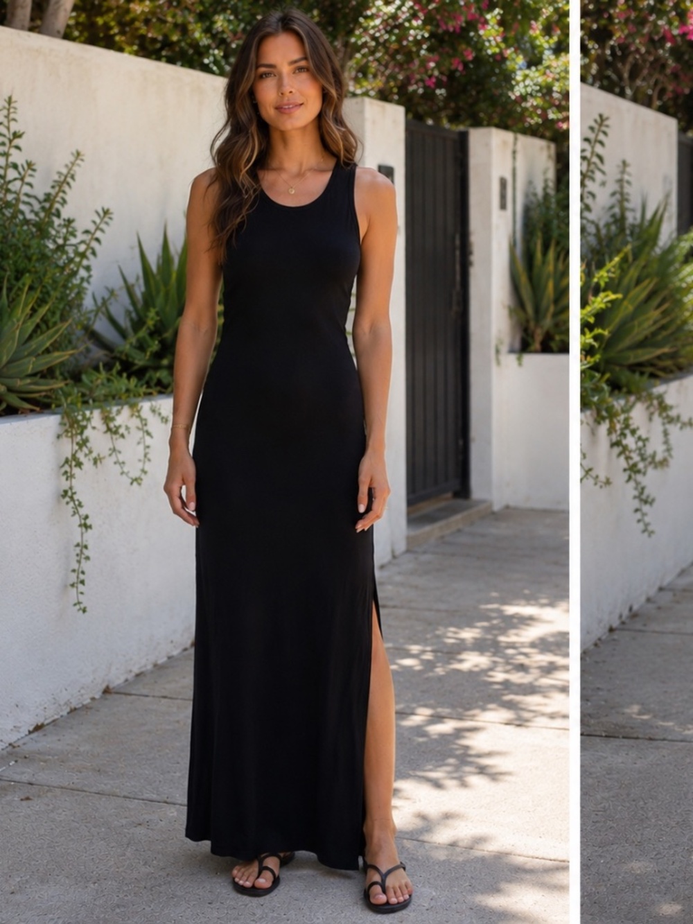 Express Black Sleeveless Maxi Dress Side Slit Keyhole Back